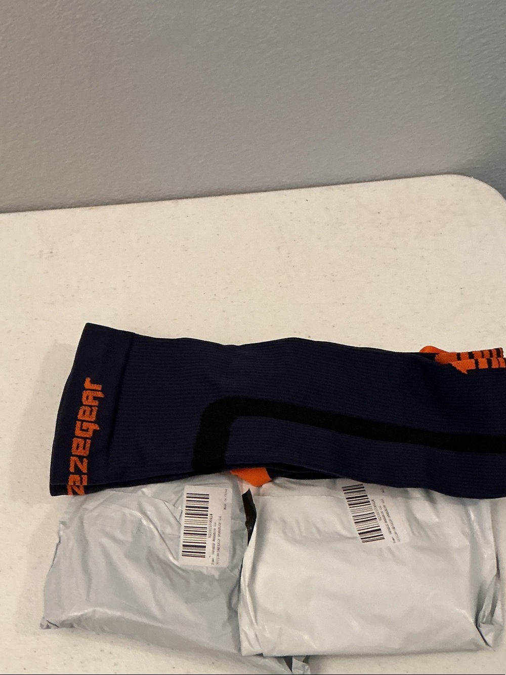 Squeezegear Performance Athletic Socks in Navy with Orange Accents 3 pair